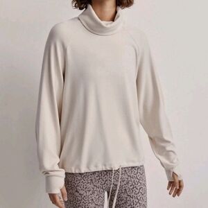Varley Portland High Neck Midlayer Jersey Cream Cowl Neck Sweater